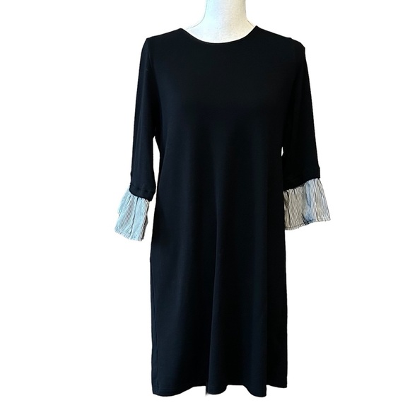 PLEIONE Stretch Knit Knee Length Dress with Bell Sleeves SZ Medium in Bl… - Picture 2 of 7